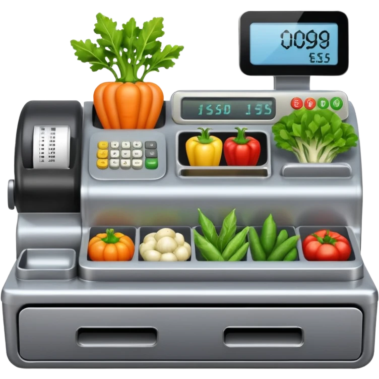 cash registerwith symbols for vegtables from the front emoji