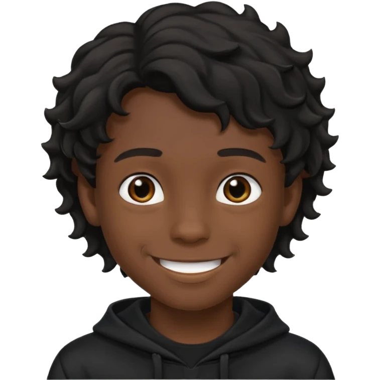 Menino de 15 anos de cabelo ondulado preto e de roupa preta emoji