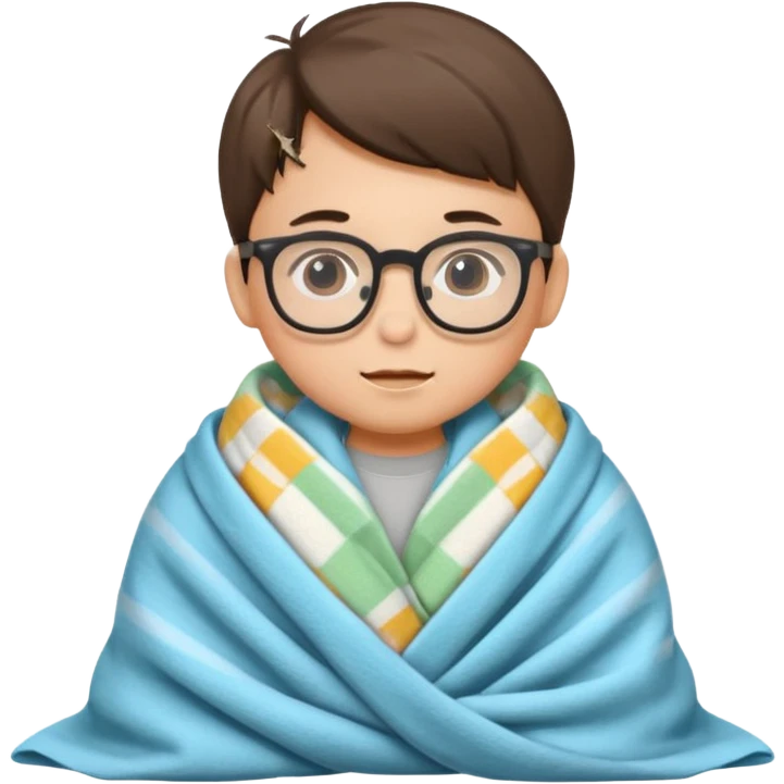 boy child with glasses with tucked blanket emoji