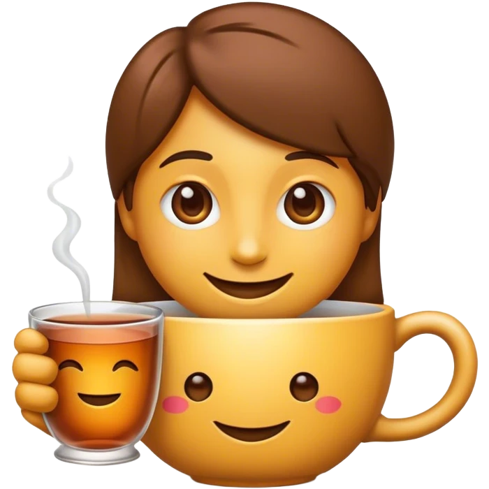 ایموجی در حال خنده که چای دستش است emoji