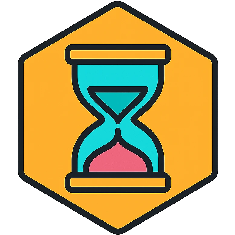 an hourglass inside a hexagon, clear and readable style, simple icon design emoji