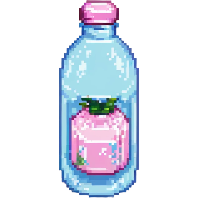 pastel pink bottle of water, retro and blocky, pixel art style emoji