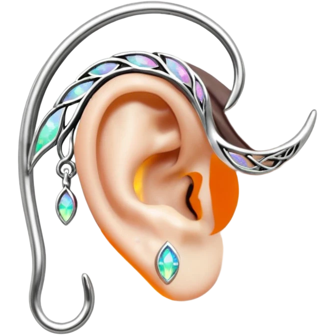 Elvish fae shiny sparkly iridescent translucent diaphanous ear climber ear cuff emoji