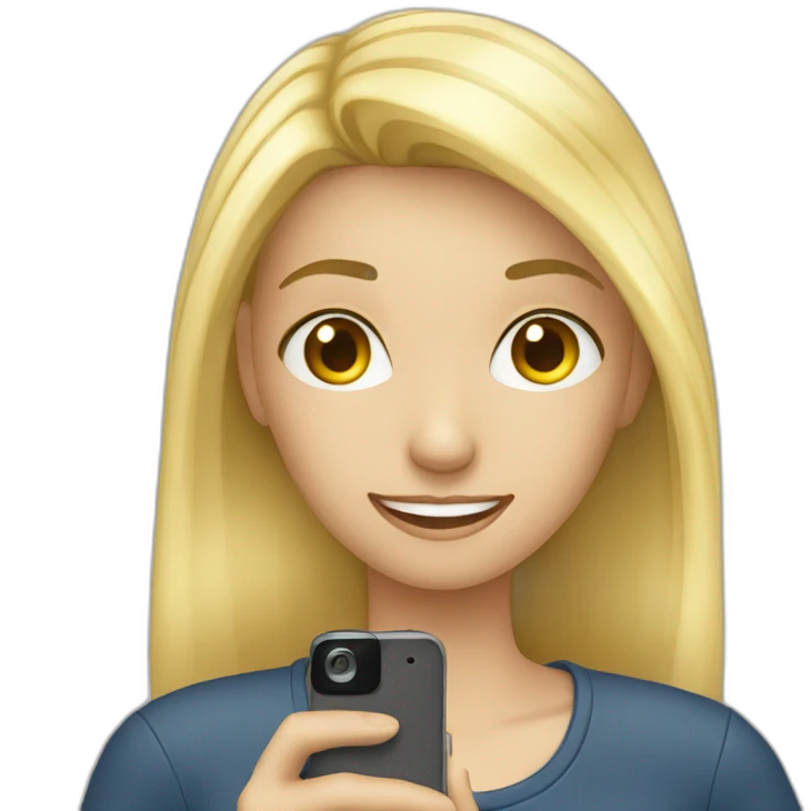 blonde girl takes pictures on her phone emoji