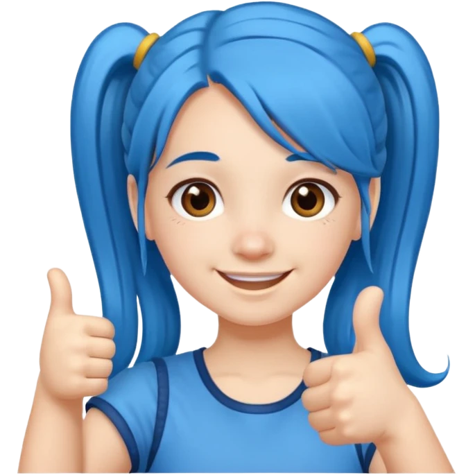 long blue hair girl in pig tails with brown eyes giving thumbs up emoji