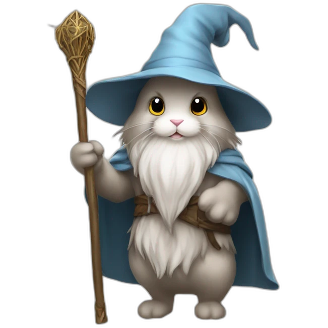 Gandalf bunny with staff, cape and hat emoji