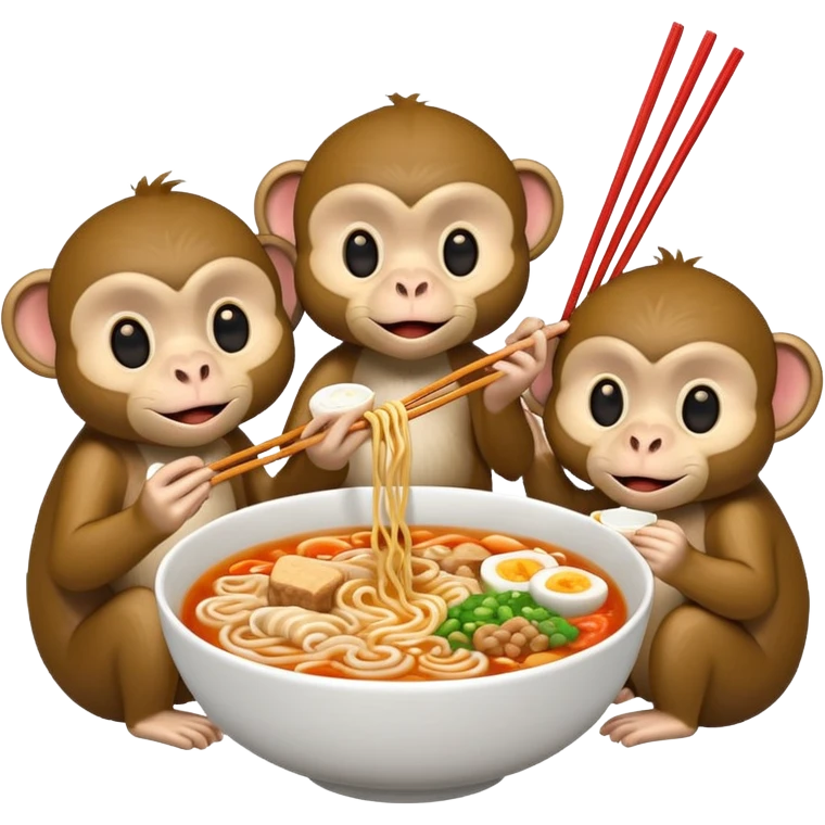 4 monkeys eating ramen emoji