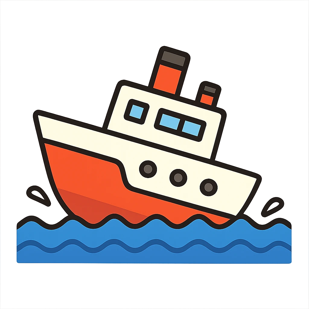 flat toon style boat sinking in water emoji