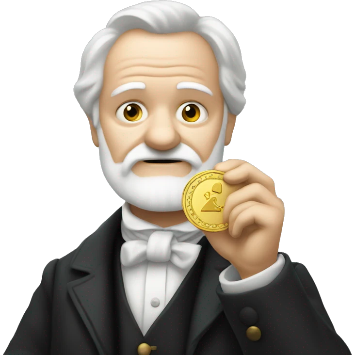 Victor Hugo holding a gold coin in his hand emoji