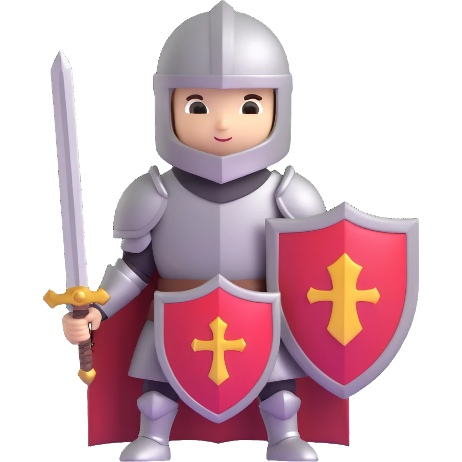 small knight holding a sword and shield, cute and chibi proportions emoji