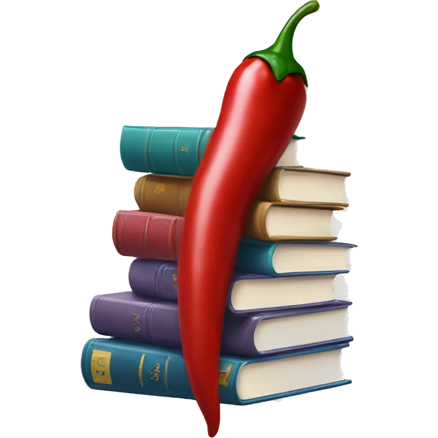 stack of books with a chili pepper emoji