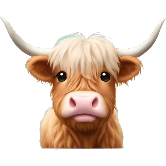 cute highland cow with pale pink nose and bow emoji