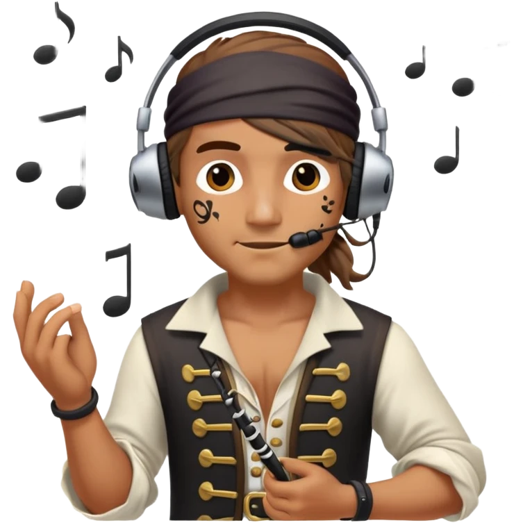 pirate with headphones and music notes emoji