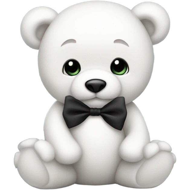 Cute white teddy bear with black bow emoji