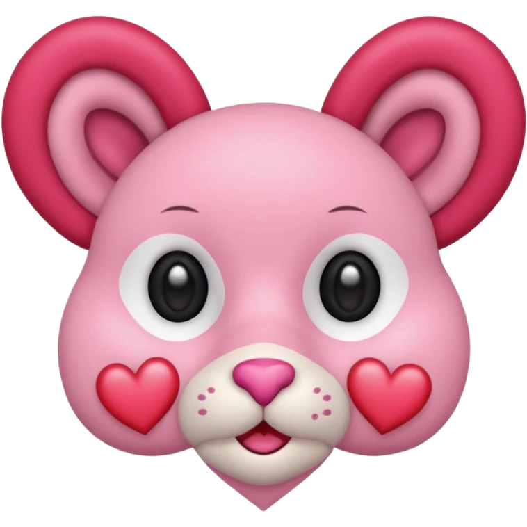 Peluche con orejas de corazon y dentro de su cabeza un corazon con ojos rojos  emoji