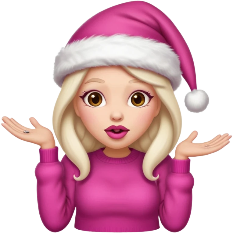 Sassy, cunty, girly Santa emoji with big lips, long nails, pink sweater, and a pink santa hat. emoji