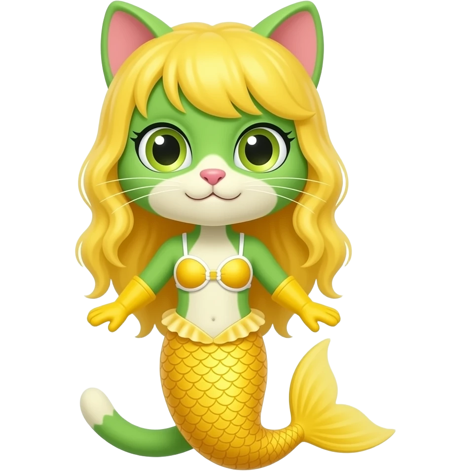green  and orange anthro cat yellow mermaid  yellow gloves  yellow hair yellow swimsuit with white details emoji