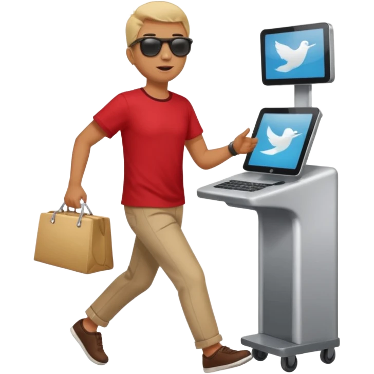 Tourist Character in Red Shirt Moving with purpose through the terminal. emoji