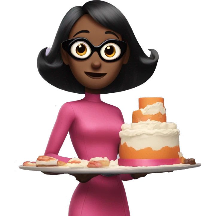 Edna from The Incredibles wearing a cake emoji
