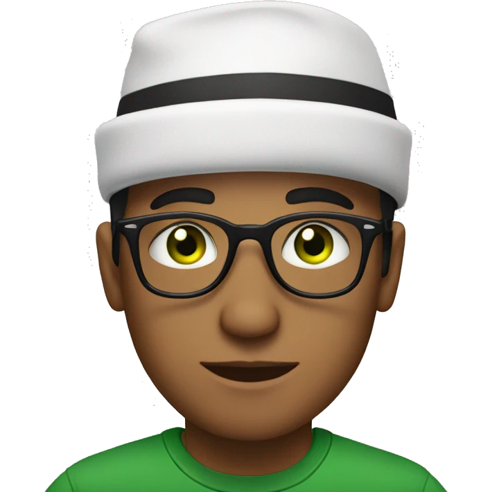 young albanian man with green eyes in hat and glasses emoji