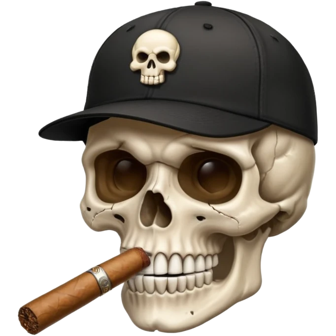 Skull head with a black baseball cap with a cigar in his mouth emoji