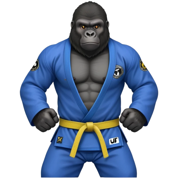 Black Gorilla in a jiu jitsu gi with a blue belt emoji