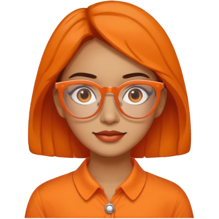 hispanic woman with  orange sectacles and orange blouse  with a collar emoji