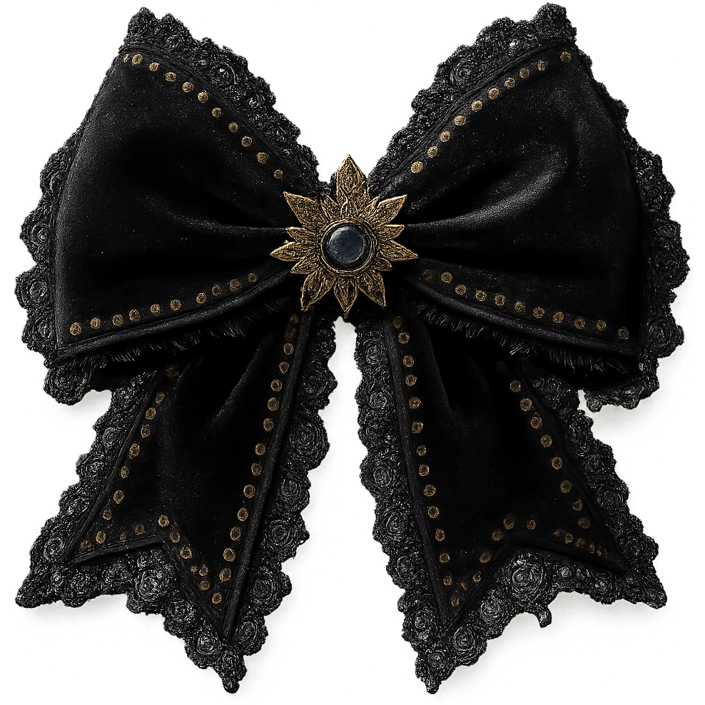 Add lace and velvet details to the gothic bow and accessories in a photorealistic style. Keep the background transparent if possible. emoji