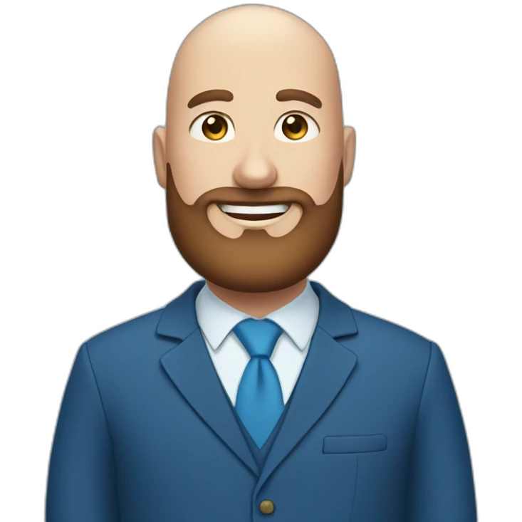 blue eyes fat smiling bald man with a long brown beard in a blue suit emoji