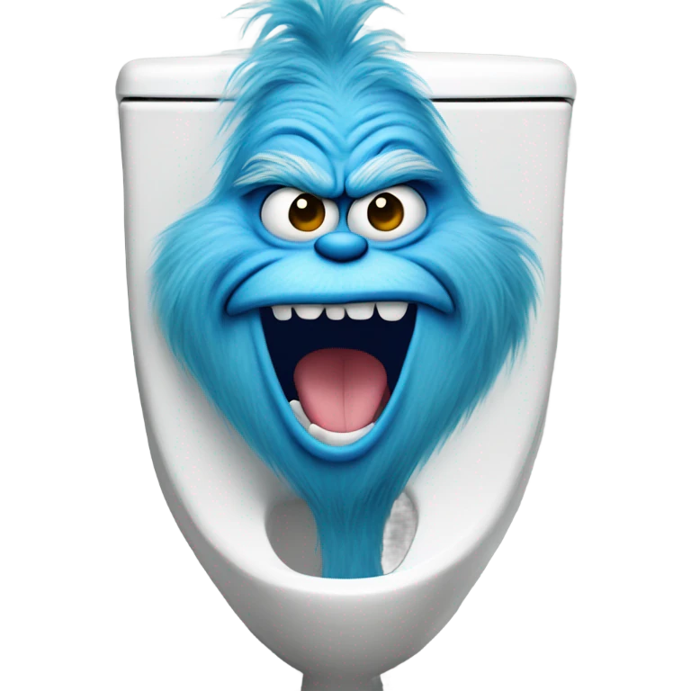 Blue grinch sticking out of a toilet emoji