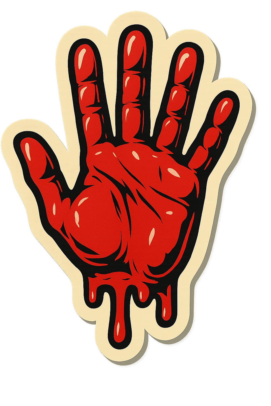 bloody handprint, retro stickers style, sharp black outlines, expressive shadows and highlights, no gradients, only sharp color transitions emoji