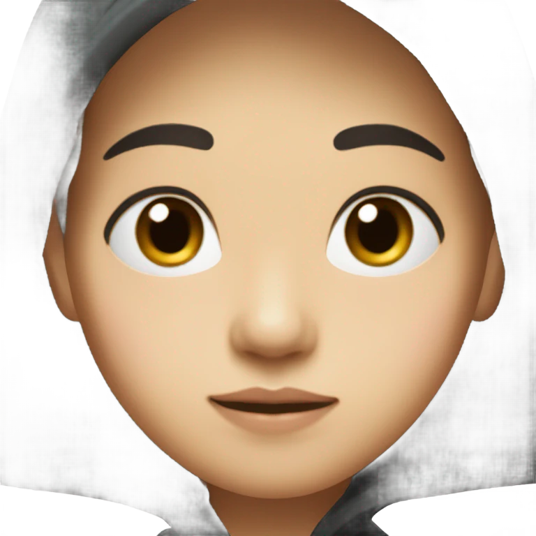 Asian, full lips, fair skin with dark brown eyes and long hair, black hoodie emoji