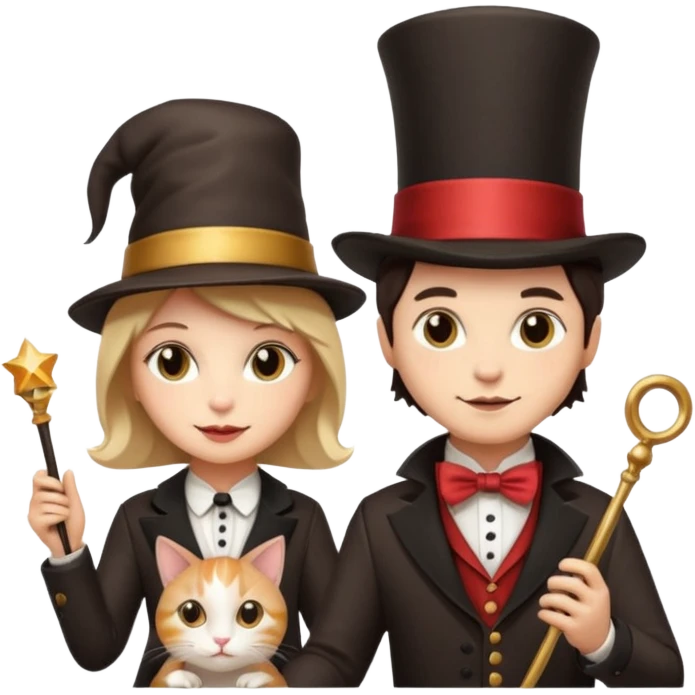 magician couple and their pet cat emoji