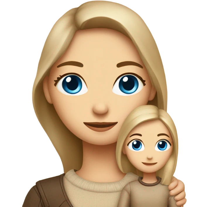 mother and daughter of Slavic appearance blue eyes in leather beige sweaters hugging emoji