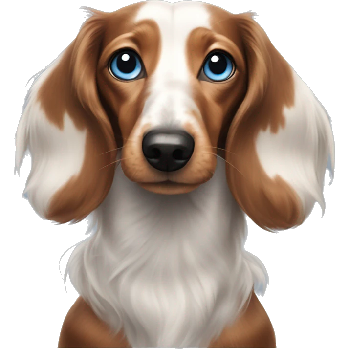 Long haired dachshund harlequin blue eyes emoji