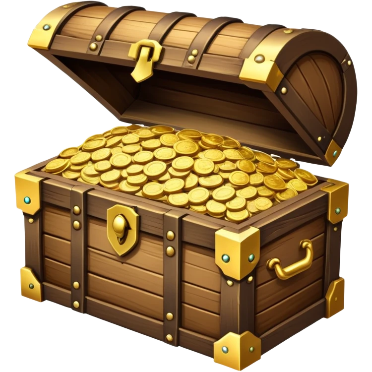 wooden treasure chest filled with gold coins and jewels emoji
