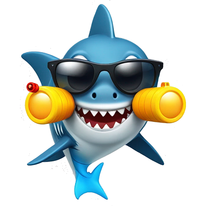 Shark with water gun and sun glasses emoji