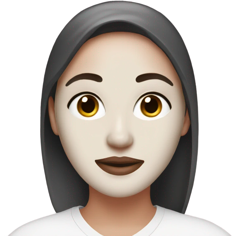 white woman with dark hear wearing a skincare facemask (sheet mask) that's almost white with a pink undertone emoji