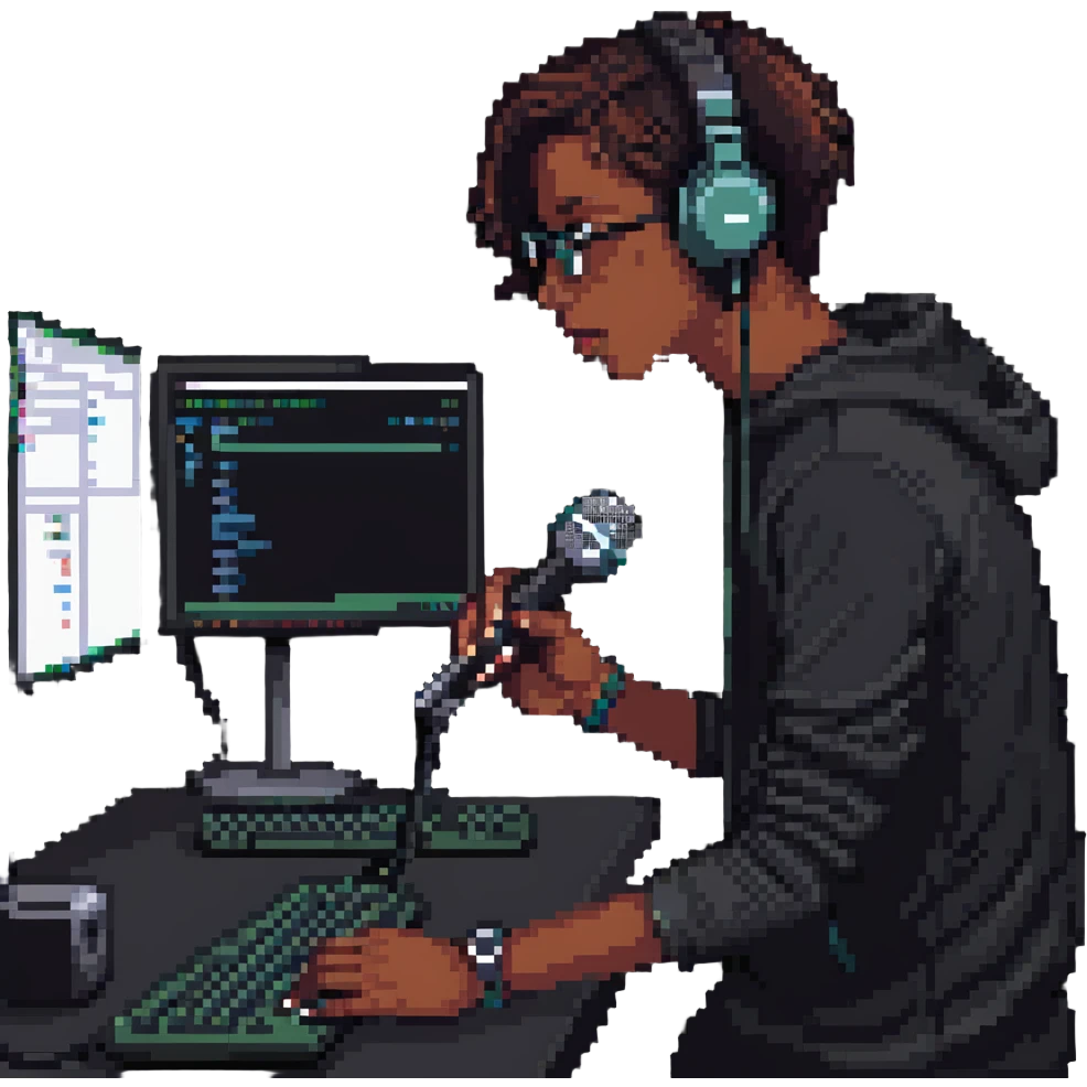 YouTube channel creator with a microphone and computer setup emoji
