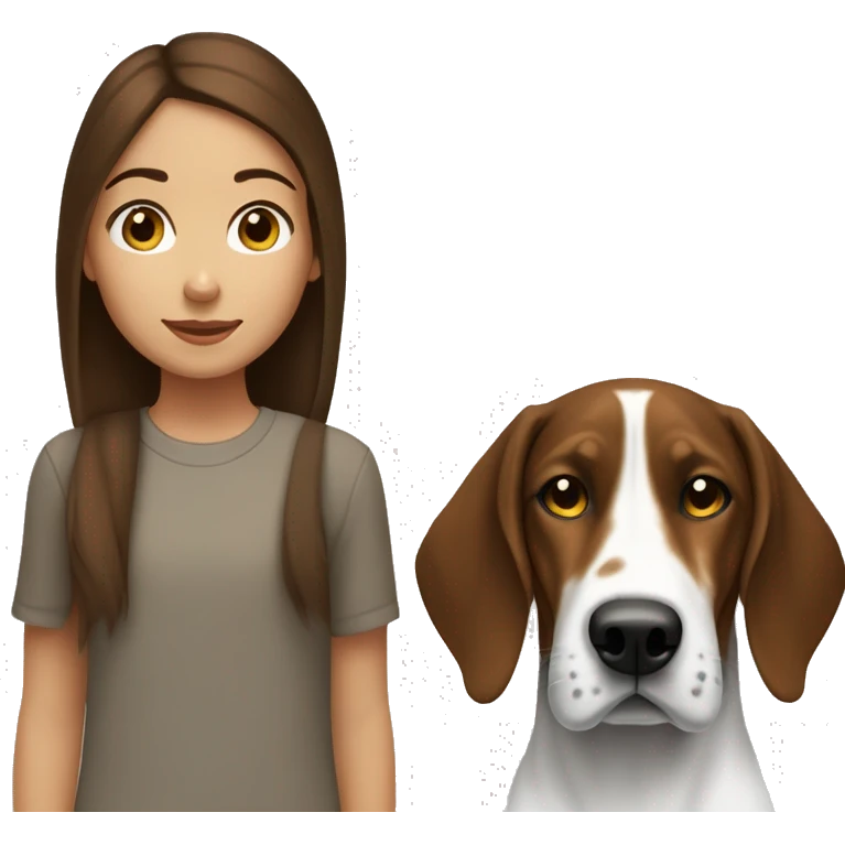 Girl with brown hair and a treeing walker coonhound who is black and white with little brown emoji
