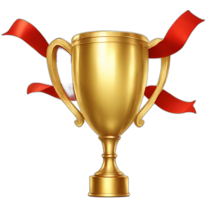 golden football cup with two red ribbons emoji
