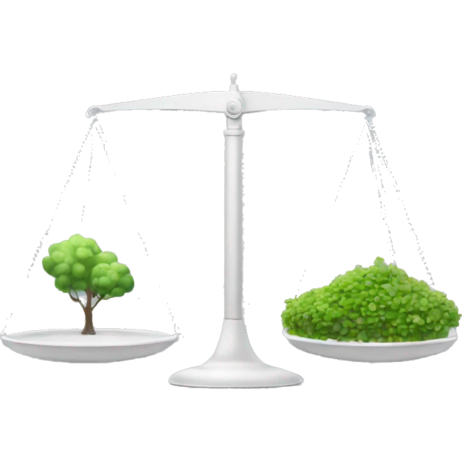 a scale with the industry on the left plate and the environment on the right plate emoji