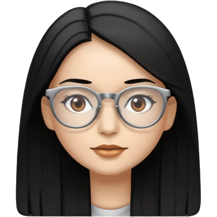 Cabelo preto liso olhos castanho cor da pele prata óculos mulher cabelos compridos emoji