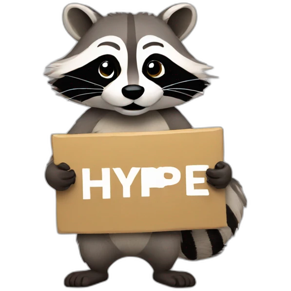 raccoon holding a sign saying hype emoji