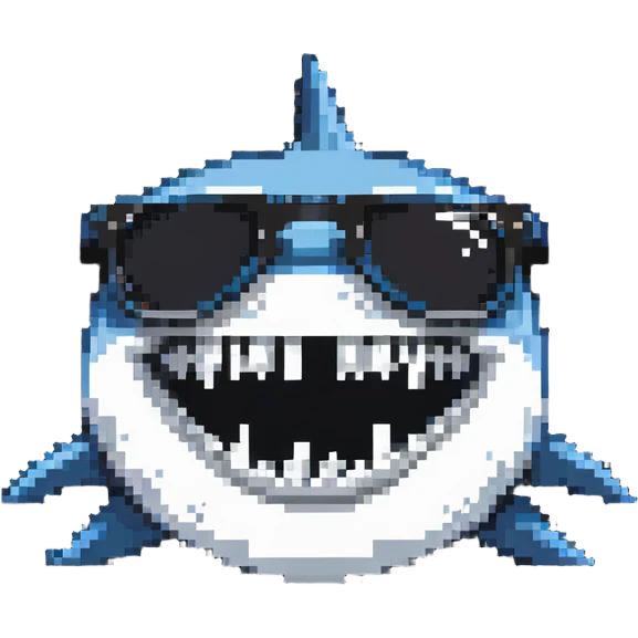 shark with white teeth wearing black sunglasses emoji