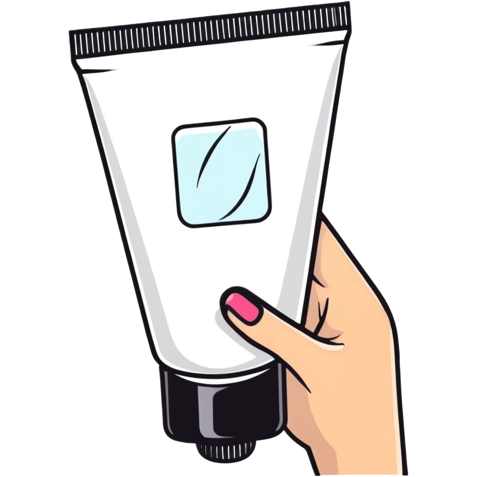 hand holding a beauty cream tube with a measurement mark emoji