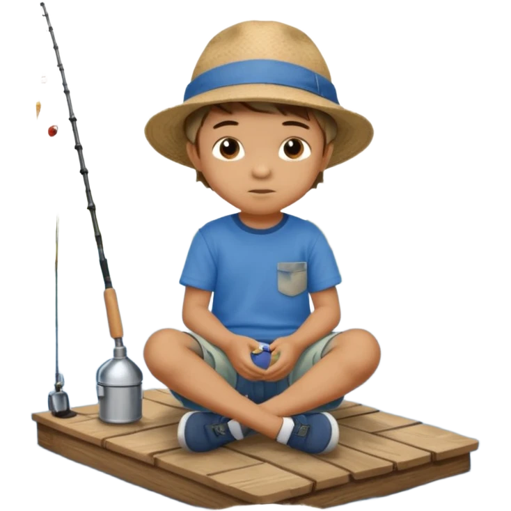 Little boy sitting on the dock fishing, felt texture, scrapbooking emoji