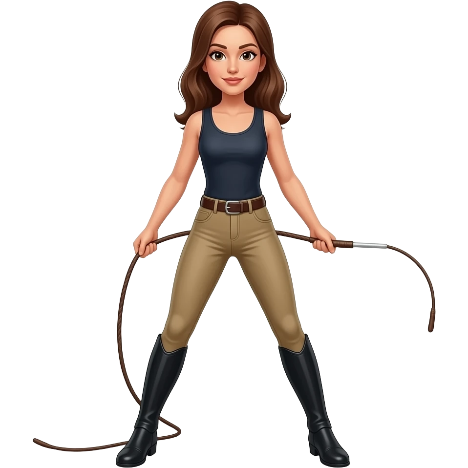 woman in jodhpurs with a whip standing with her legs apart emoji