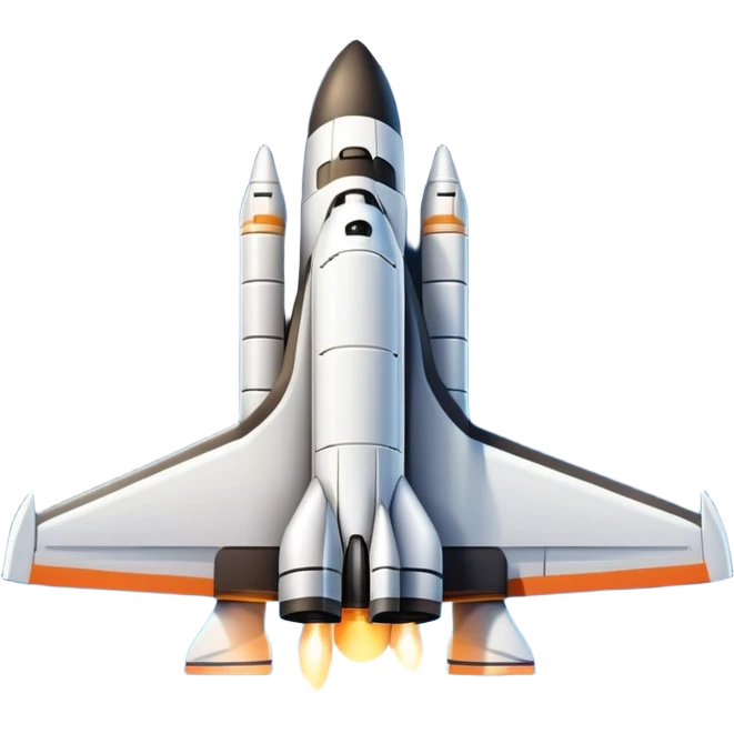 An icon featuring a space shuttle and an airplane against a starry sky, symbolizing aerospace technology. The design includes rocket boosters and satellite orbits, representing the exploration of space and advanced aviation. Transparent background emoji