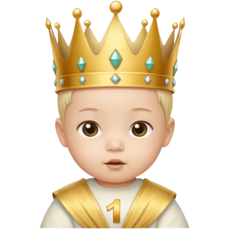 white asian baby wearing crown with number 1 written on it emoji